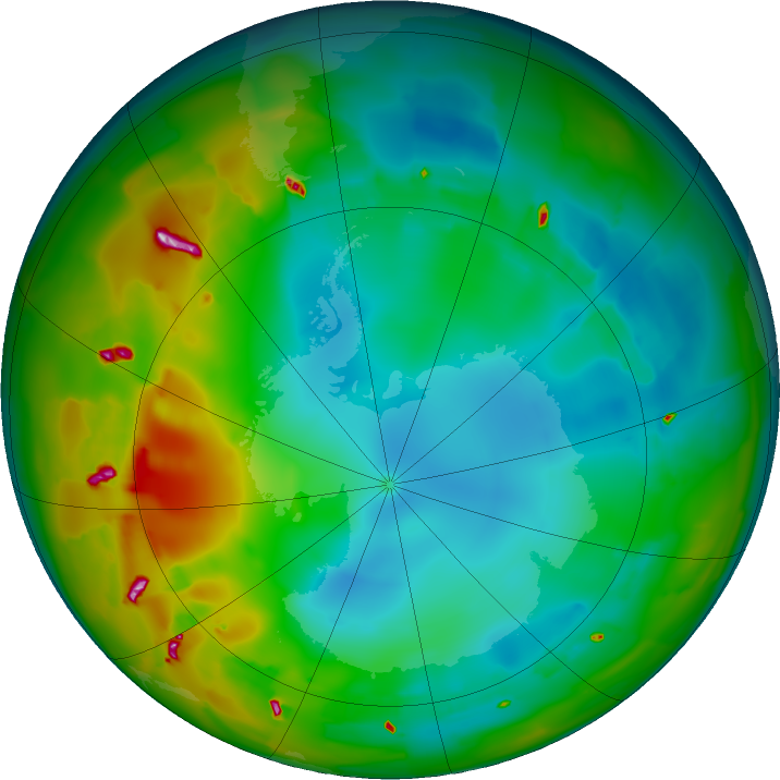 Antarctic ozone map for 25 July 2011